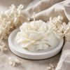Aesthetic large peony flower candle in soft white tones, ideal for wedding décor and gift ideas